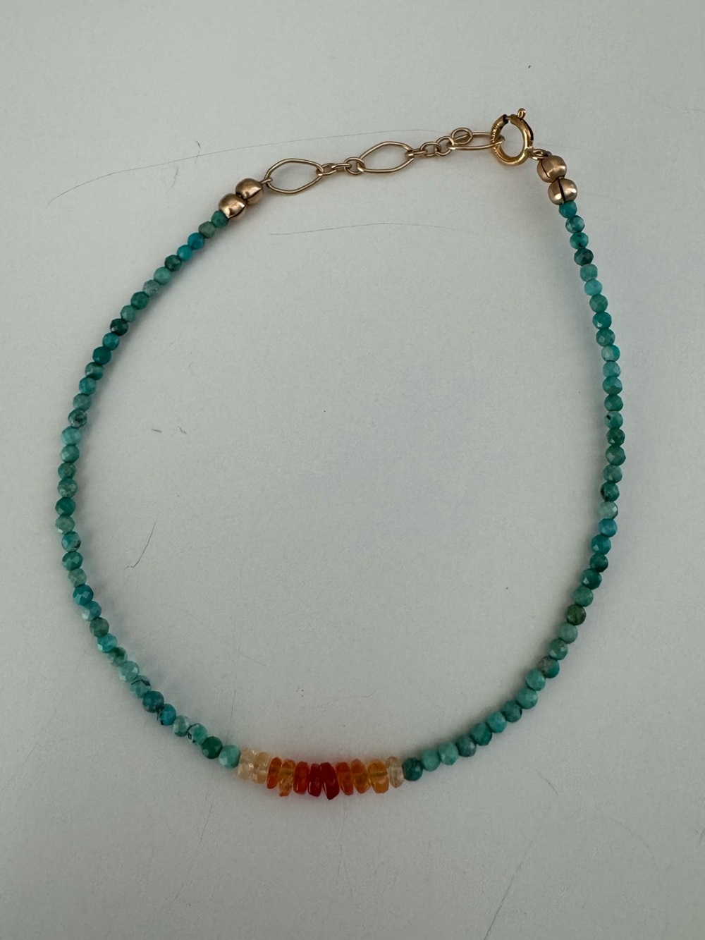 Teal Beaded Women's Bracelet with Multicolor Accent and Gold Hardware